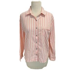 Victoria’s Secret Pink Striped Womens Pajama Top Button Shirt Pocket Size Small